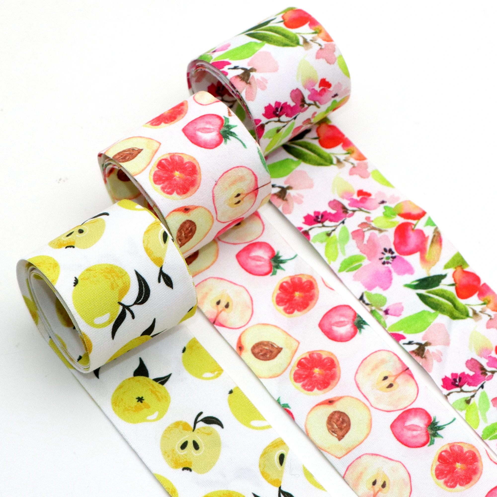 1 Rollo, 38mm/1.5 Pulgadas X 5 Yardas/rollo, Serie Frutas, Cinta Jacquard Estampada de Doble Cara con Diseño de Manzana y Durazno