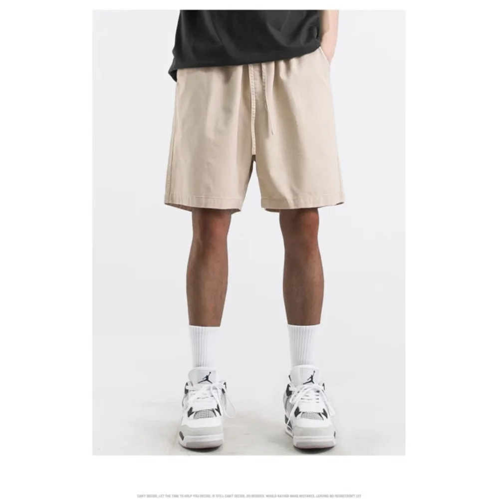 Повседневные осенние мужские повседневные спортивные шорты на шнурке, свободная модная версия из чистого хлопка, универсальные