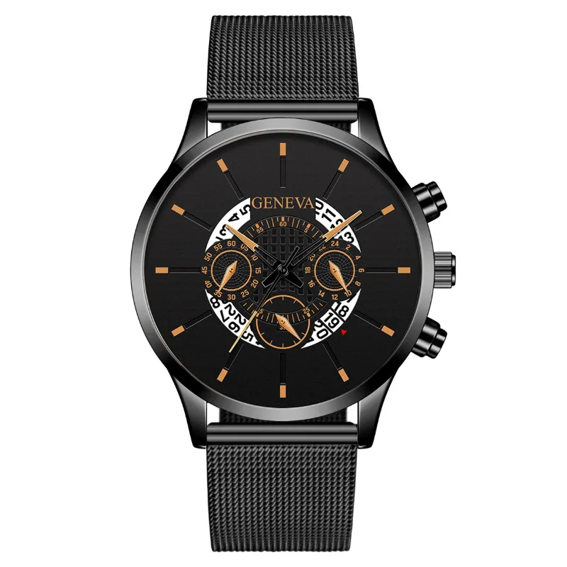 Men's Quartz Watches Calendar Mesh Strap European American Fashion Popular Male Business Wristwatch Simple Stylish Boy Gifts