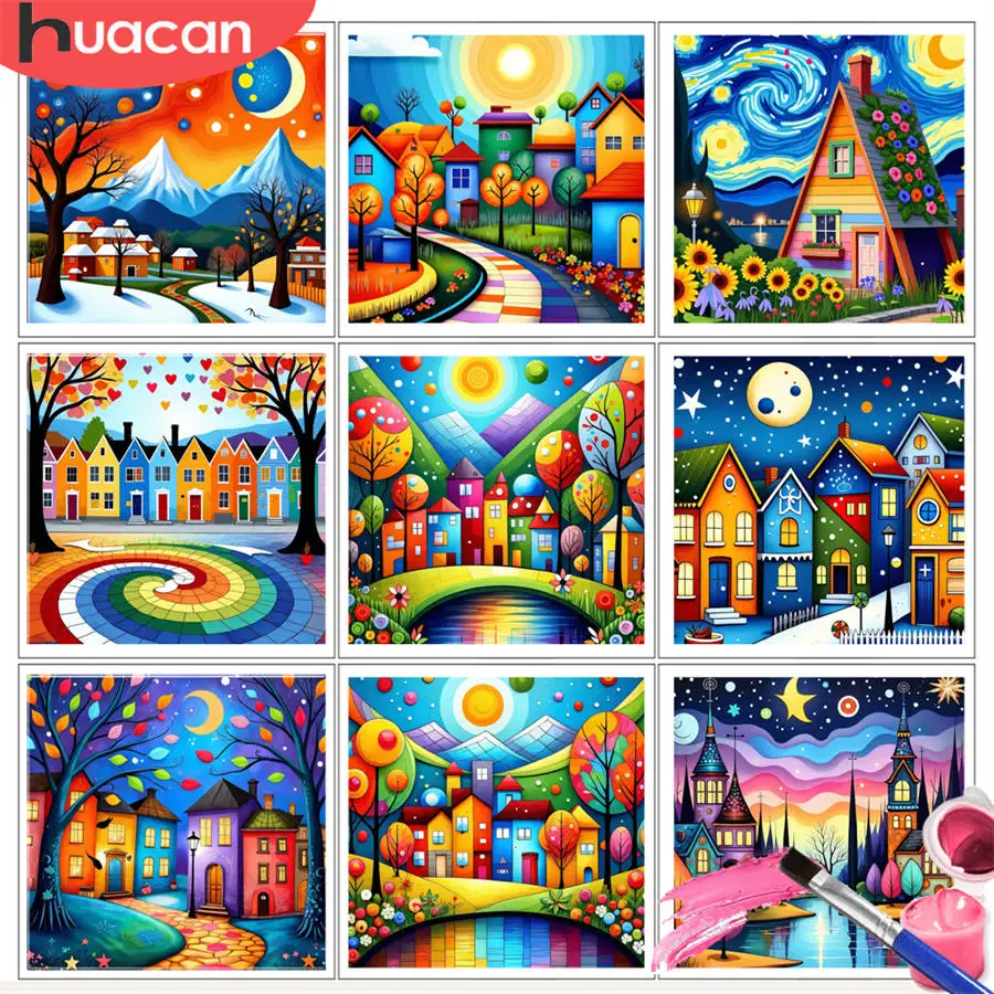 HUACAN Malen nach Zahlen Kits Winter Nacht Landschaft Malerei Kit DIY Öl Zeichnung Landschaft Artcraft Handpaint Home Decor