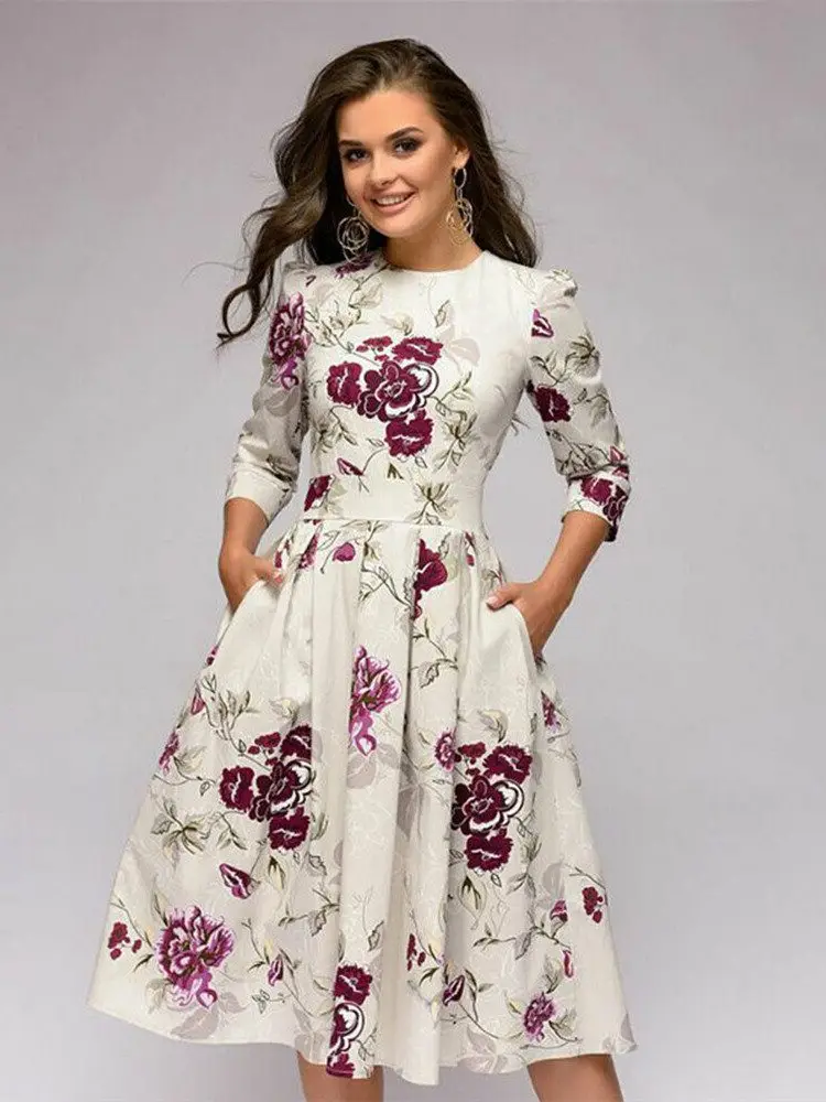 elegant-vintage-pleated-tunic-print-dress-for-ladies-a-line-silhouette-classic-style-without-brand-registration-number