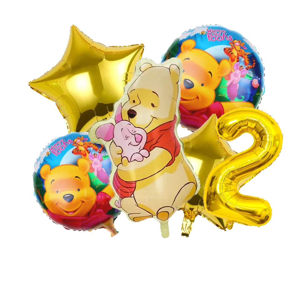 Cartoon Winnie Bear Theme Gold Number 1-9 Foil Balloon Set Children Birthday Party Decoration Baby Shower Supplies Gifts