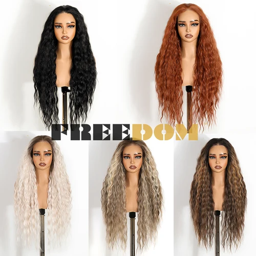 Imagen 2 del producto FREEDOM-pelucas frontales de encaje sintético rizado para mujeres negras, 6x4, prearrancado, prear y Go, sin pegamento, peluca de Cosplay marrón ombré