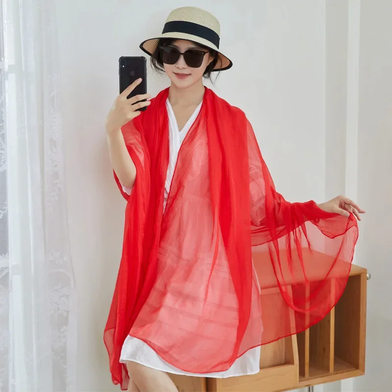 Chiffon Simulation Silk Scarf Chinese Red For Annual Meeting Dances Props Thin Sheet Gifts Wholesale Warm Keeping