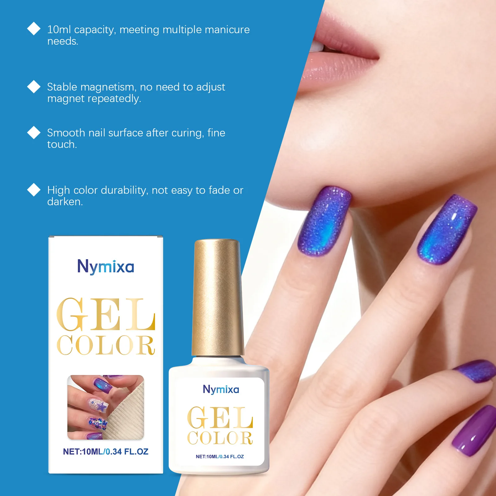 10ml 블루 캣 아이 젤 네일 폴리쉬 울트라 씬 3 레이어 글래스 비즈 소크 오프 마그네틱 네일 아트 젤 바니쉬 지속적인 광택 매니큐어