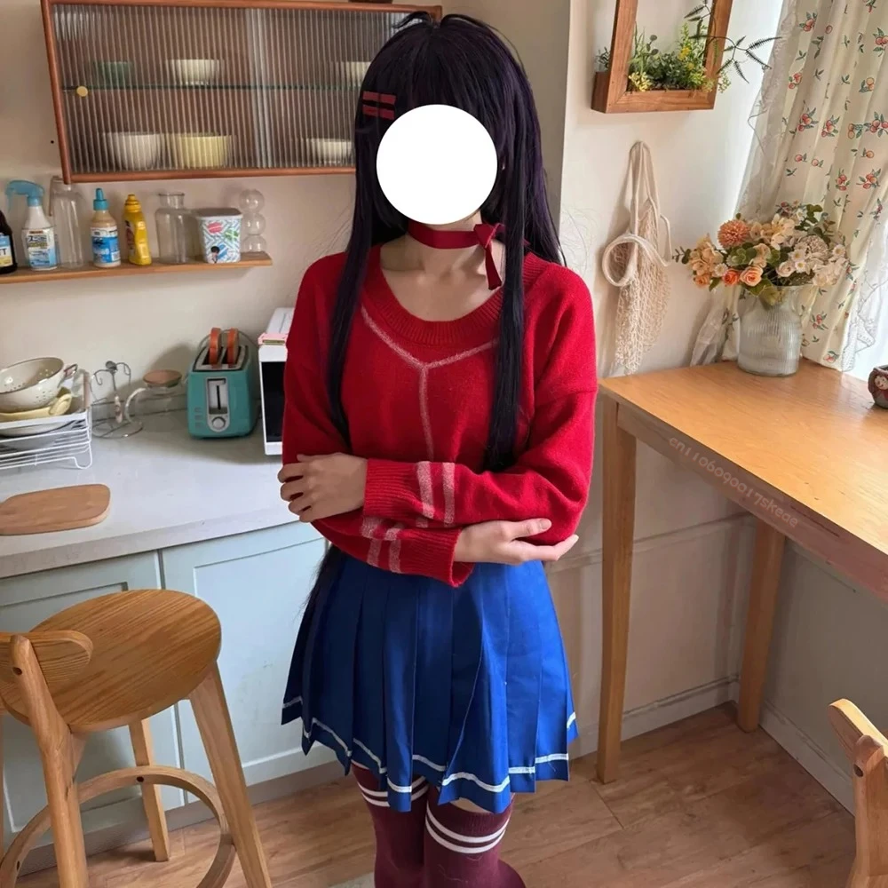 Game MiSide Mita Cosplay Costume Women Red Sweater Blue Skirt Set Uniform Halloween Carnival Clothes