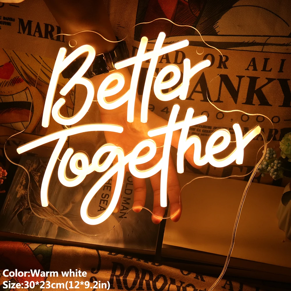 LED Flex Neon Better Together Neon Light Sign Silicone Tube With Transparent Acrylic Led Letters For Indoor Wedding Party Decor