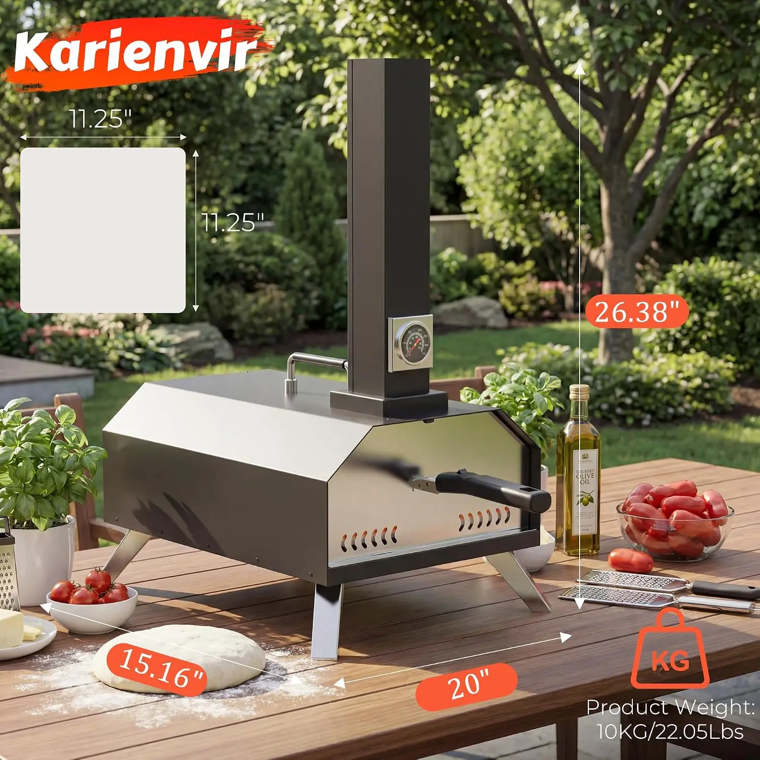 Pizza Oven Outdoor With a Thermometer, Portable Wood Fire Pizza Oven Stainless Steel Pizza Maker for Backyard or Outside Camping