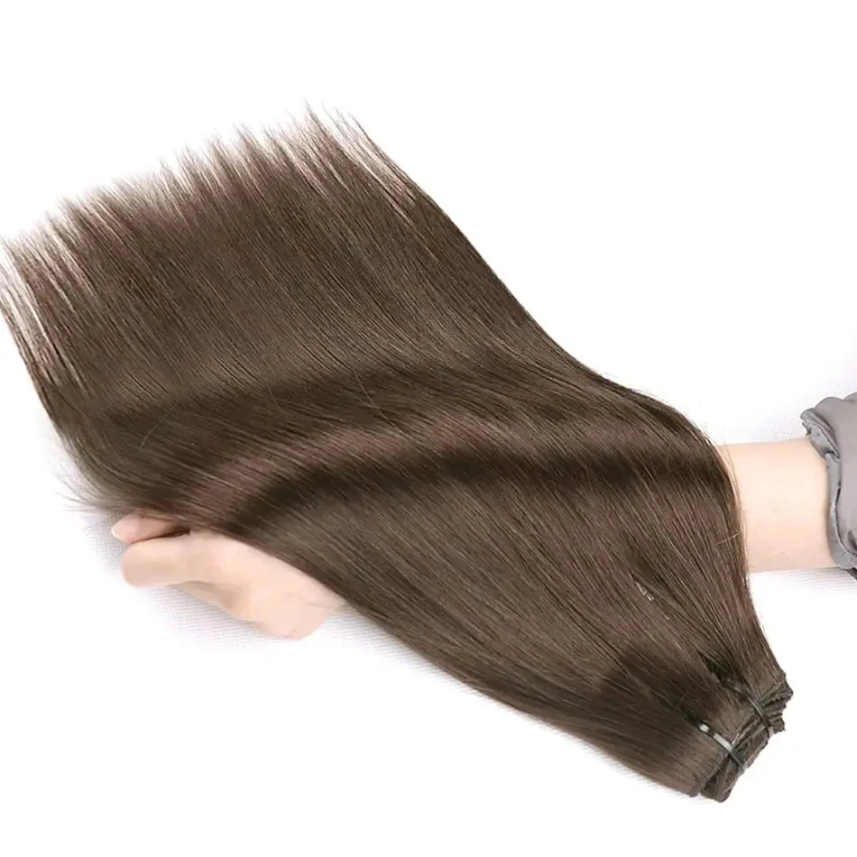 Zijdeachtige Rechte Clip Ins Extensions Braziliaanse Remy Menselijk Haar #4 Kleur Donkerbruin 8 Stuks Clip In 120G Vol Hoofd Voor Zwarte Vrouwen