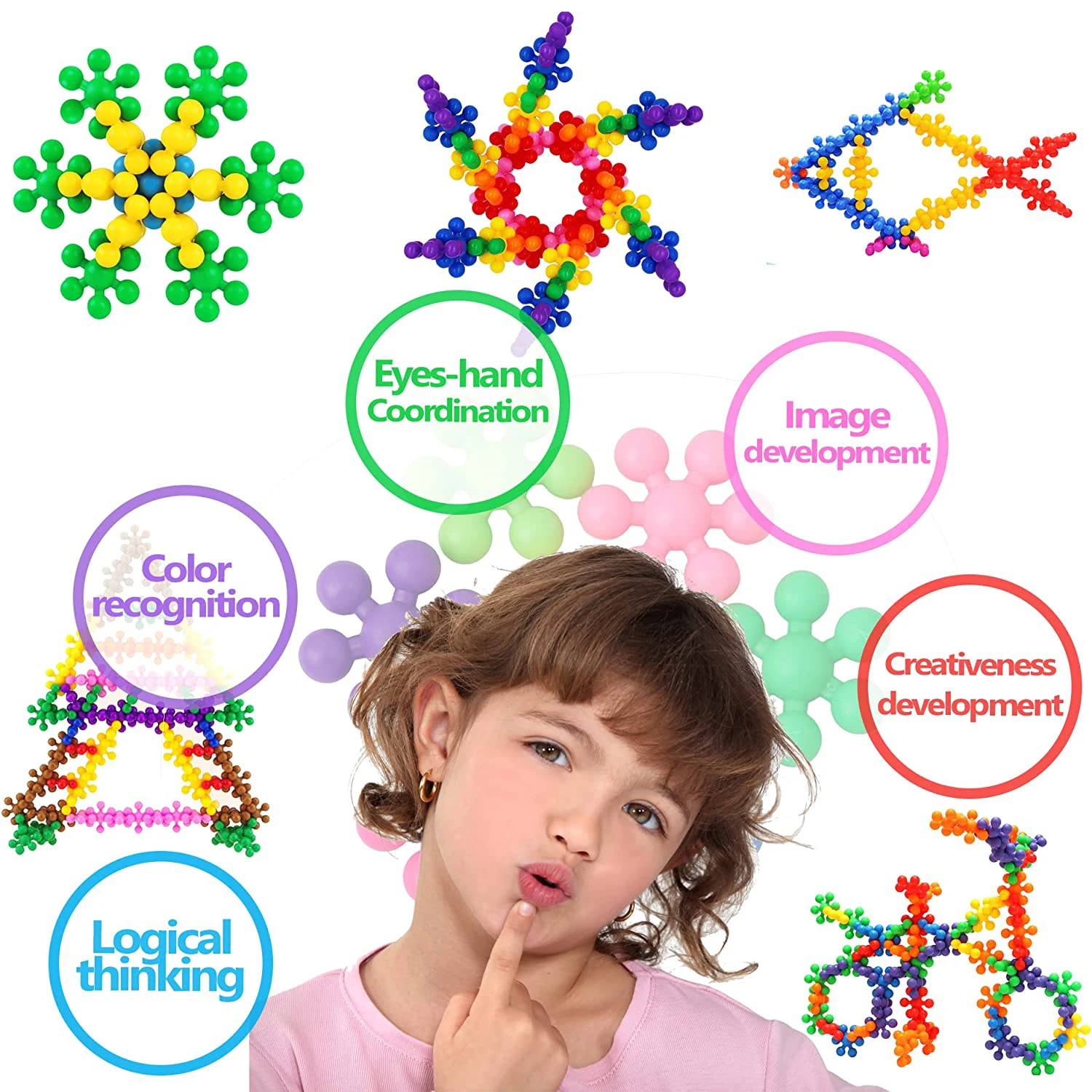 Baby Plum Blossom Building Blocks 3D Bricks STEM Educational Building Toys Interlocking Solid Plastic Discs Sets Gifts for Kid