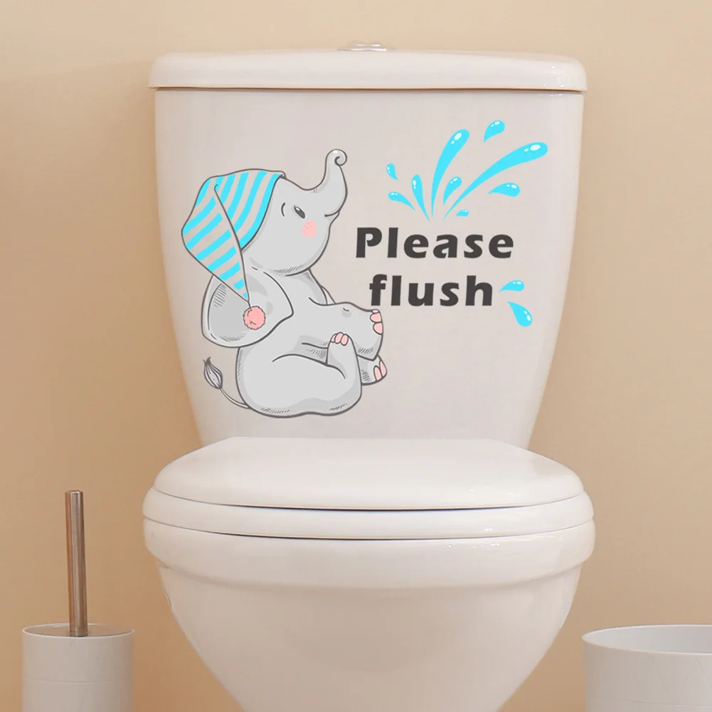 Autocollant mural de dessin animé bébé éléphant, autocollant auto-adhésif pour décoration de salle de bain et de toilettes, décoration de chambre, peinture murale imperméable