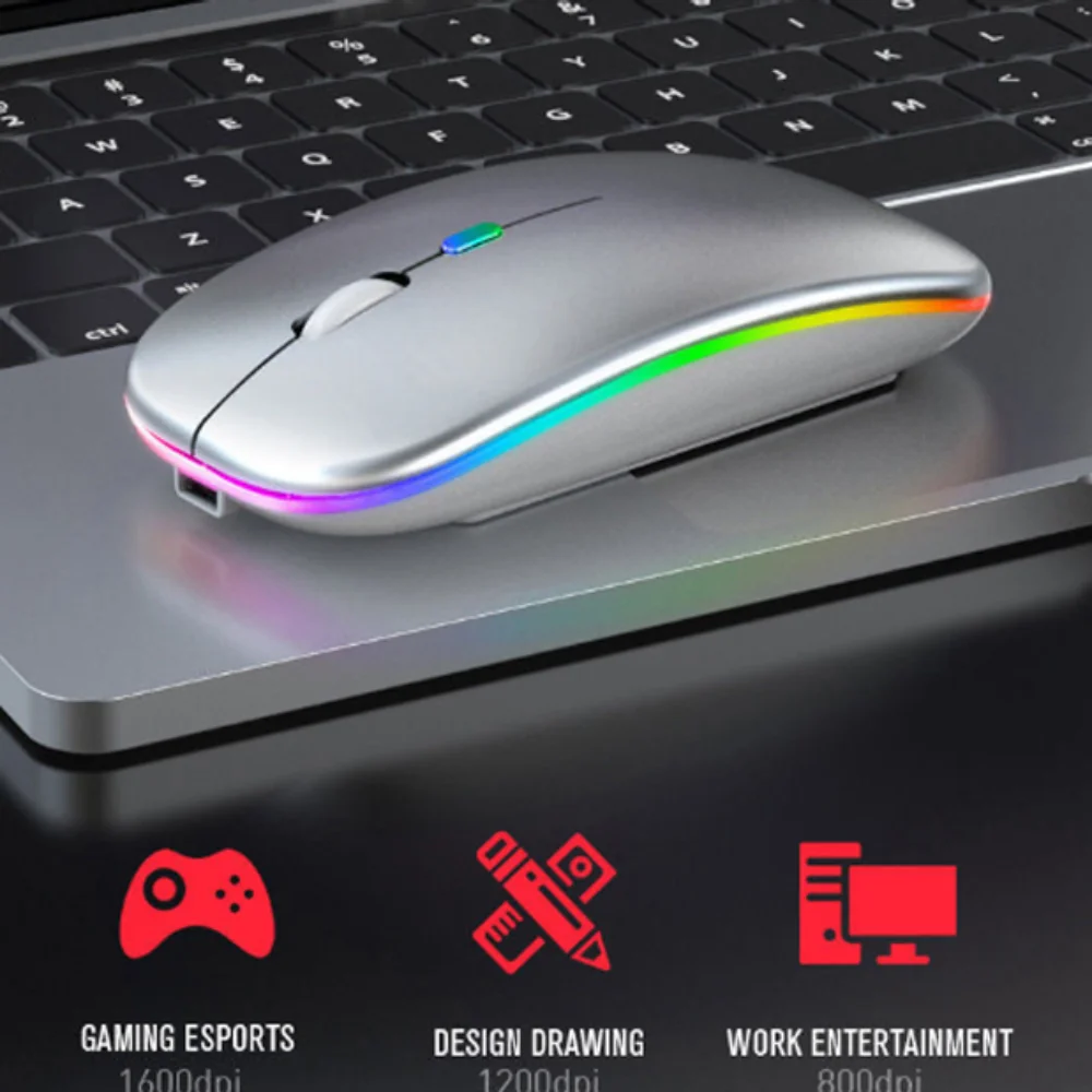 

LED Light Wireless Mouse 2.4Ghz+BT5.1 Silent Computer Silent Mouse Rechargeable Colorful Gaming Bluetooth Mouse PC/Laptop