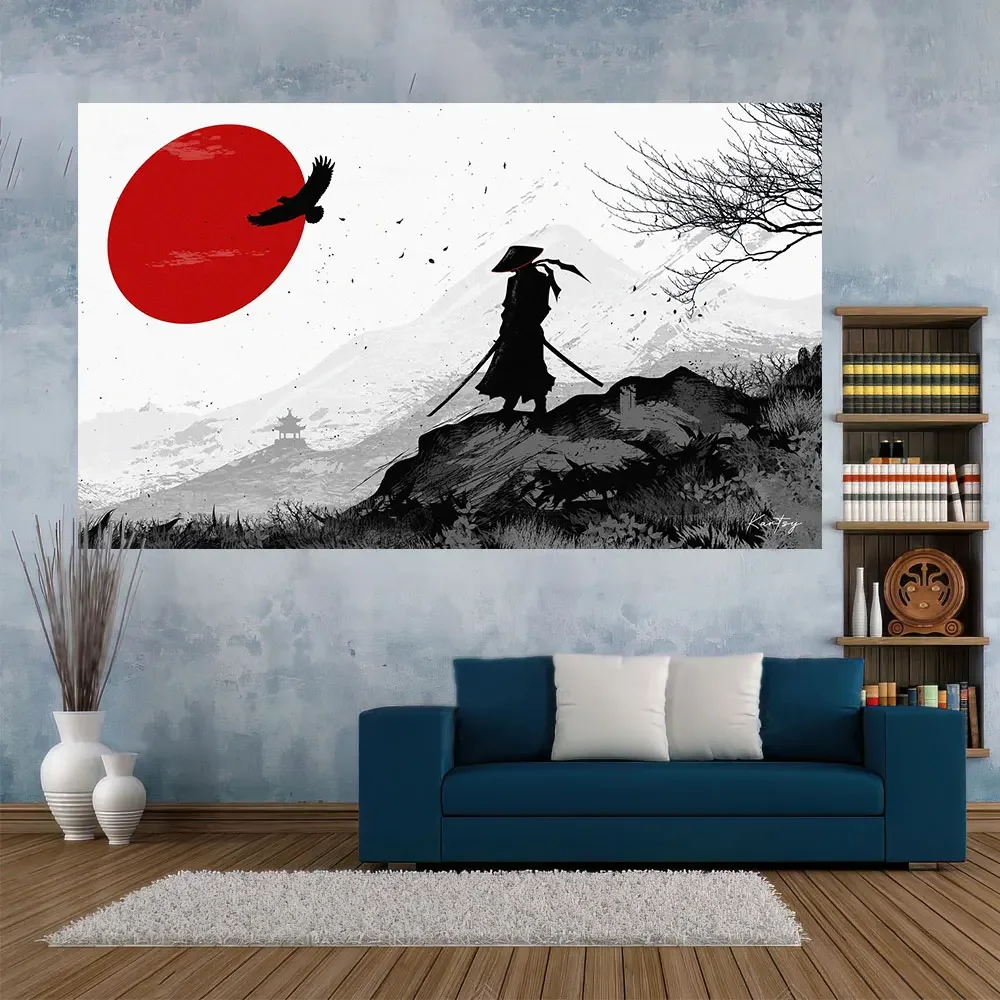 Japanese Samurai Printed Tapestries Wall Hanging Background Cloth Tablecloth Bedroom Or Dormitory Decoration macrame boho decor