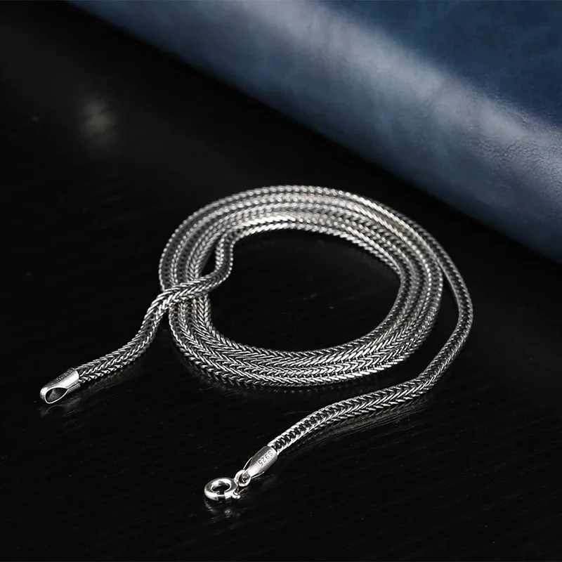 Real Retro Classical Square Fox Tail Necklace For Man Woman S925 Silver Chopin Sweater Chain Necklaces Fine Jewelry