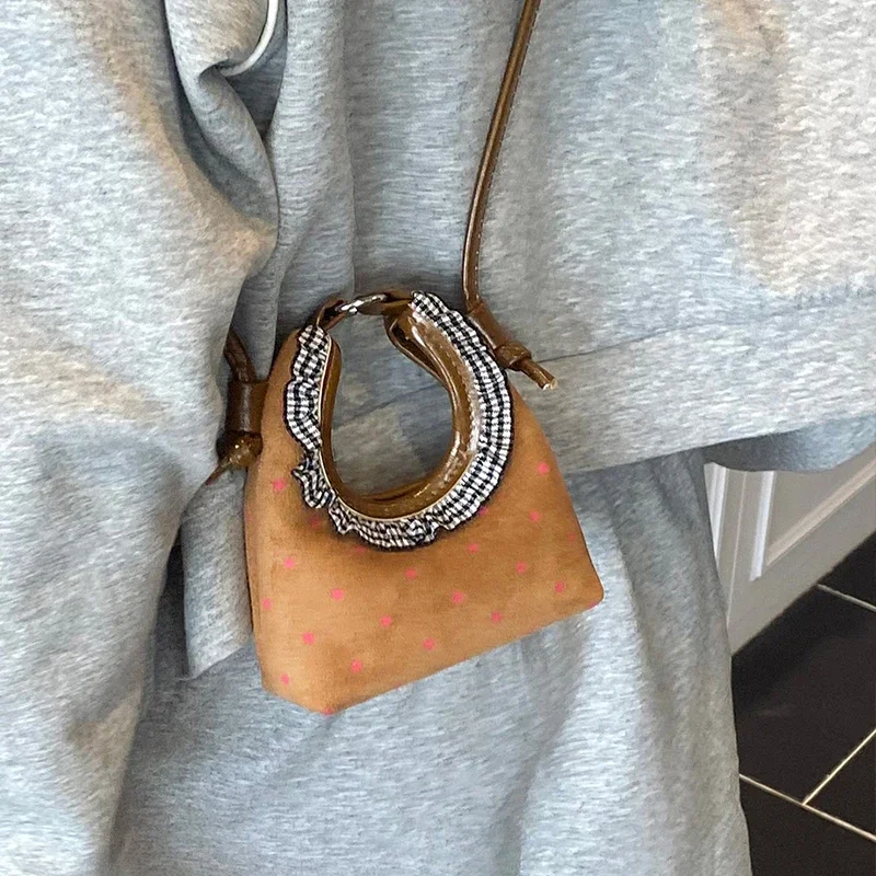 

Мини-женская сумка в горошек, новая летняя корейская милая кружевная сумка через плечо из искусственной замши, розовая сумка на одно плечо для поездок на работу