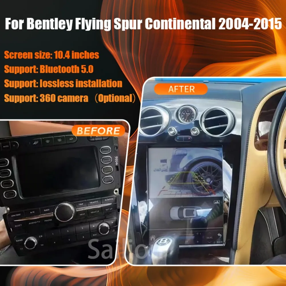 Android14 Car Radio For Bentley Flying Spur Continental 2004-2015 Tesla Automotive Multimedia Carplay Auto WIFI Bluetooth Stereo