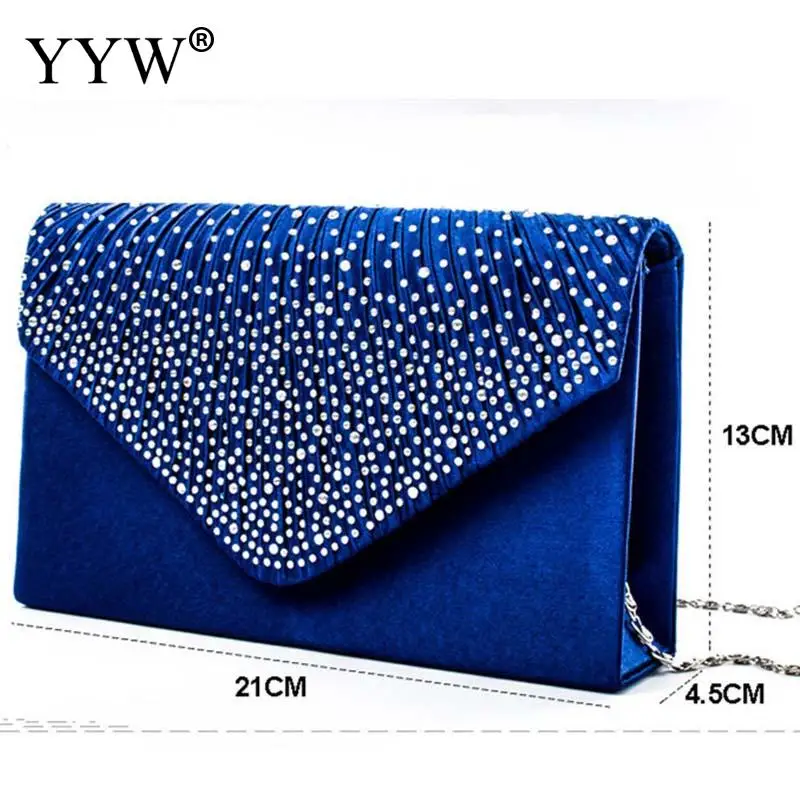 Ladies Satin Clutches Evening Bags Crystal Rhinestone Envelope Purse Bridal Wedding Party Clutch Wallet Handbag Shoulder Bags