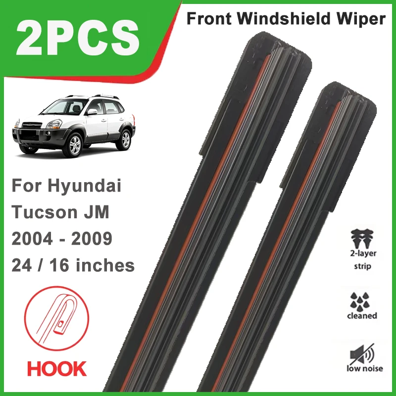

24"+16" Double Rubber Front Wiper Blades, Durable Windscreen Windshield Replacement Parts For Hyundai Tucson JM 2004-2009 2005