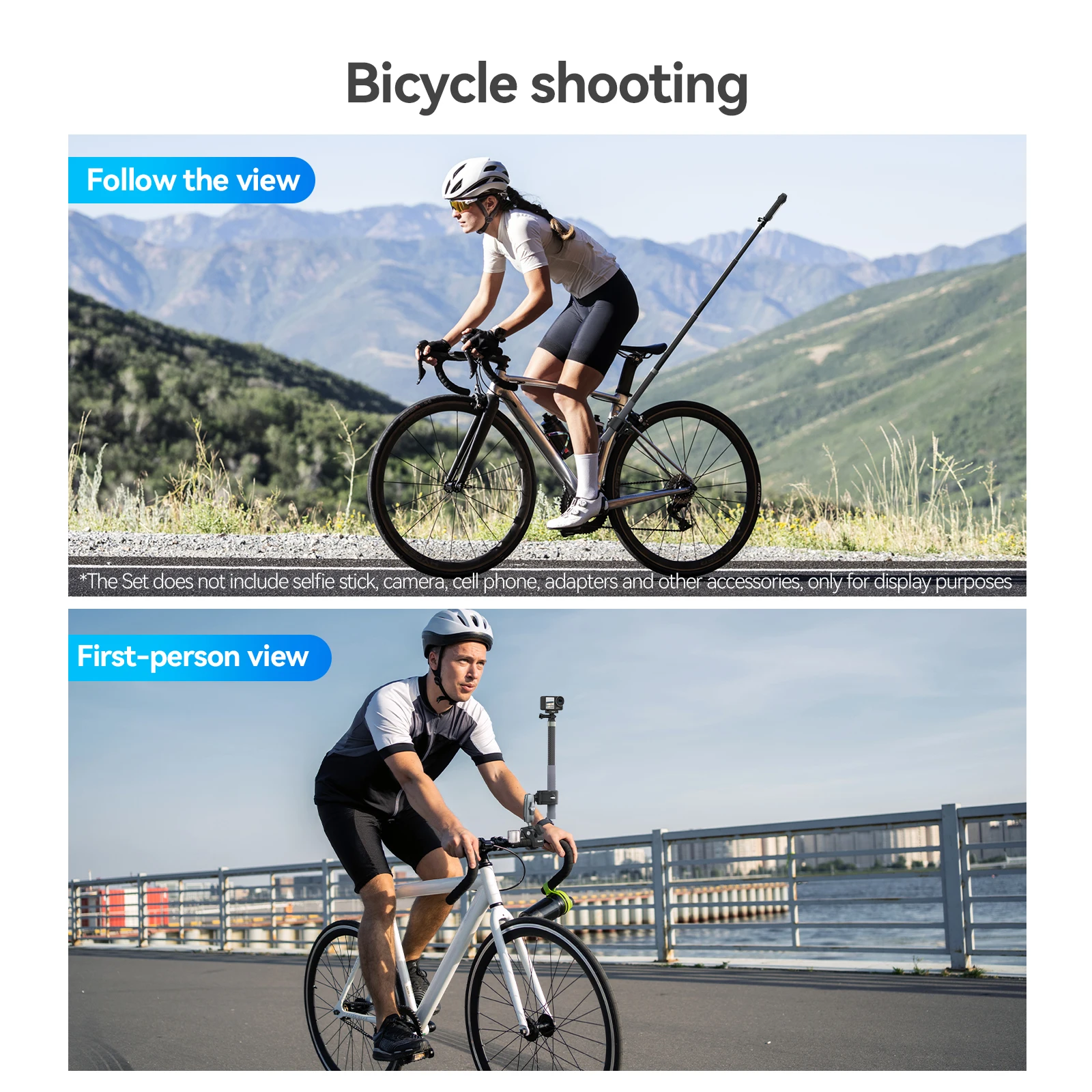 TELESIN Motorcycle Bike Monopod Bicycle Handlebar Panoramic Mount Invisible Selfie Stick Bracket for GoPro 12 13 DJI Insta360 X3