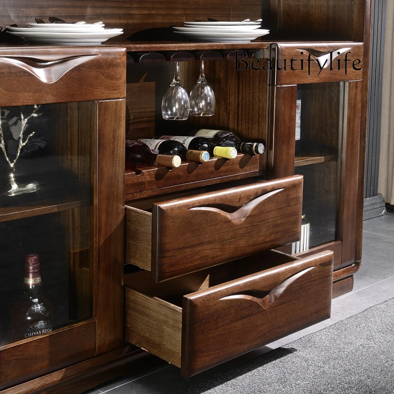 LJYNew Chinese black walnut solid wood dining side cabinet simple modern kitchen living room multi-functional designer model