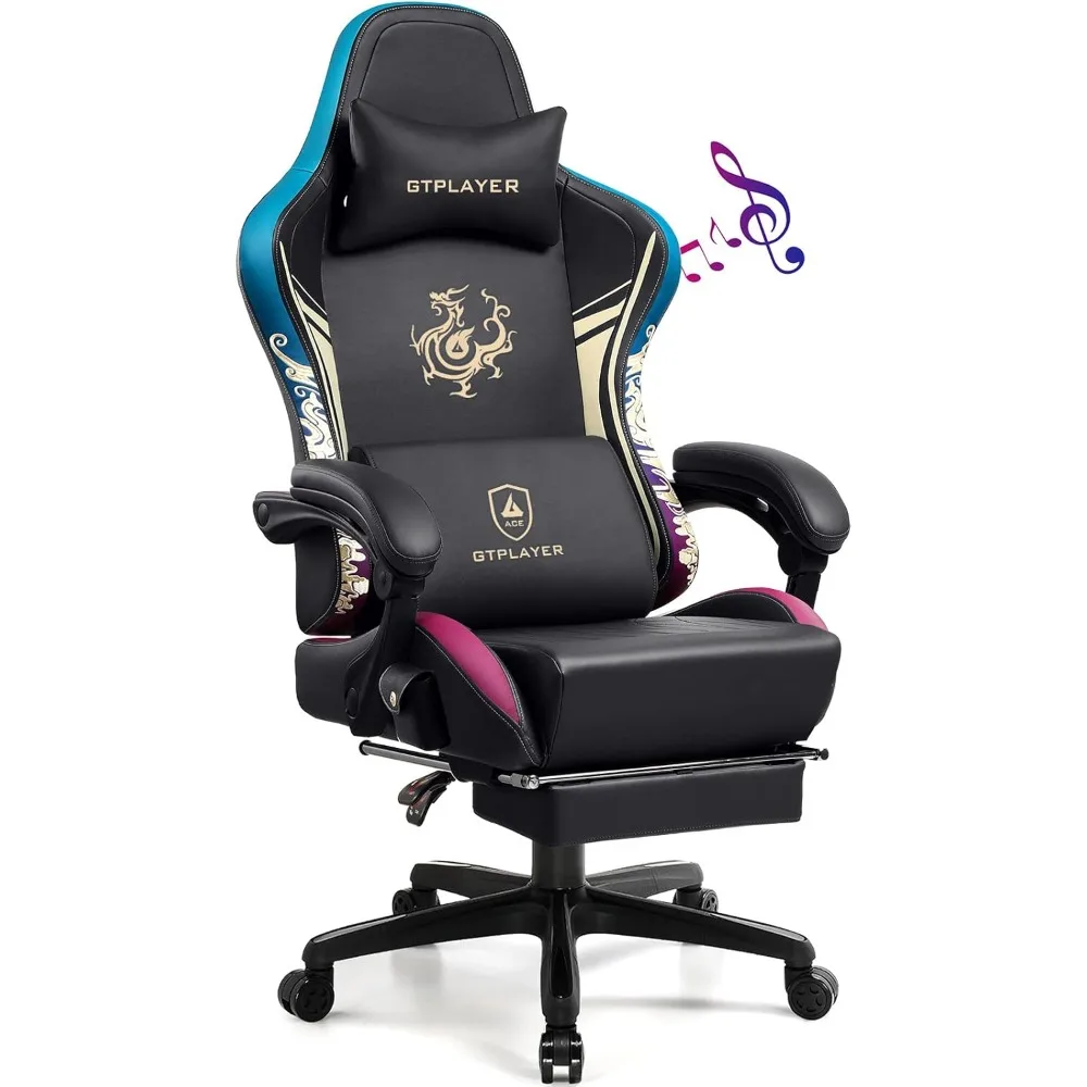 Gaming Chair with Bluetooth Speakers and Footrest, Dragon Series Video Game Chair ，Heavy Duty Ergonomic Chair