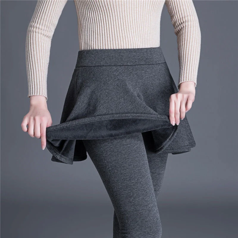 

Women High Waist Cotton Leggings Skirts Winter Thick Leggings Slim Fake Two Skirt Pants Thermal Legging Stretch Tight Pants C402