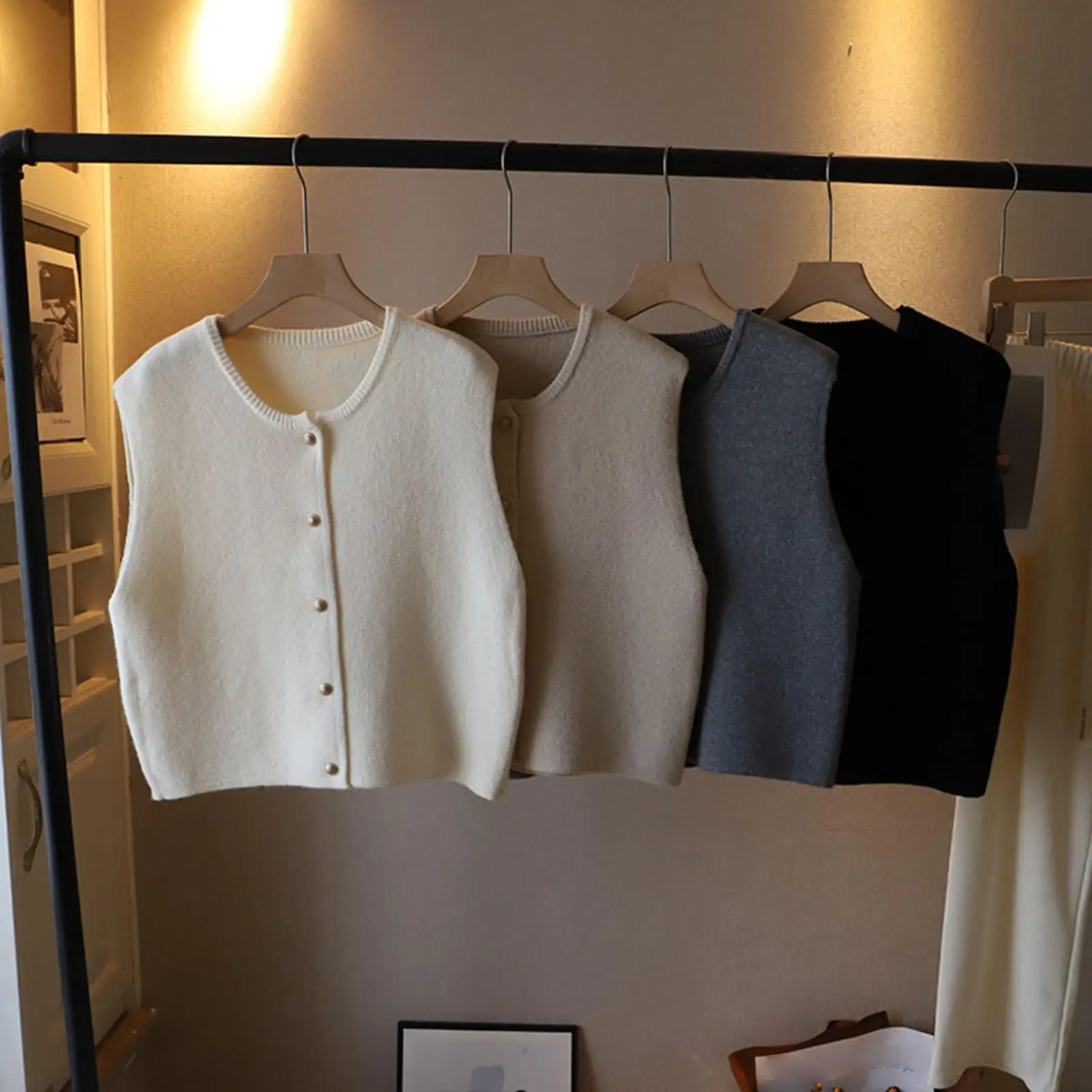 Women Sleeveless Cotton Vest Knit Gilet Vintage Button Cardigan Lightweight Summer Casual Top Lady Sweater Waistcoat for Party