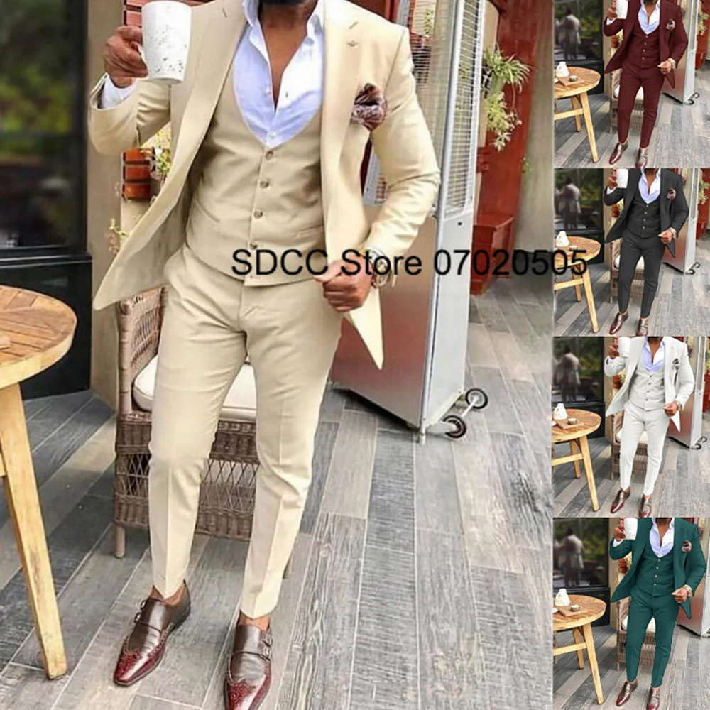 

Men's Classic Tuxedo Suit, 3 Piece, Slim Fit, Custom, Single Breasted, Lapel, Wedding, Party, Male Suits, Costard, Fashion