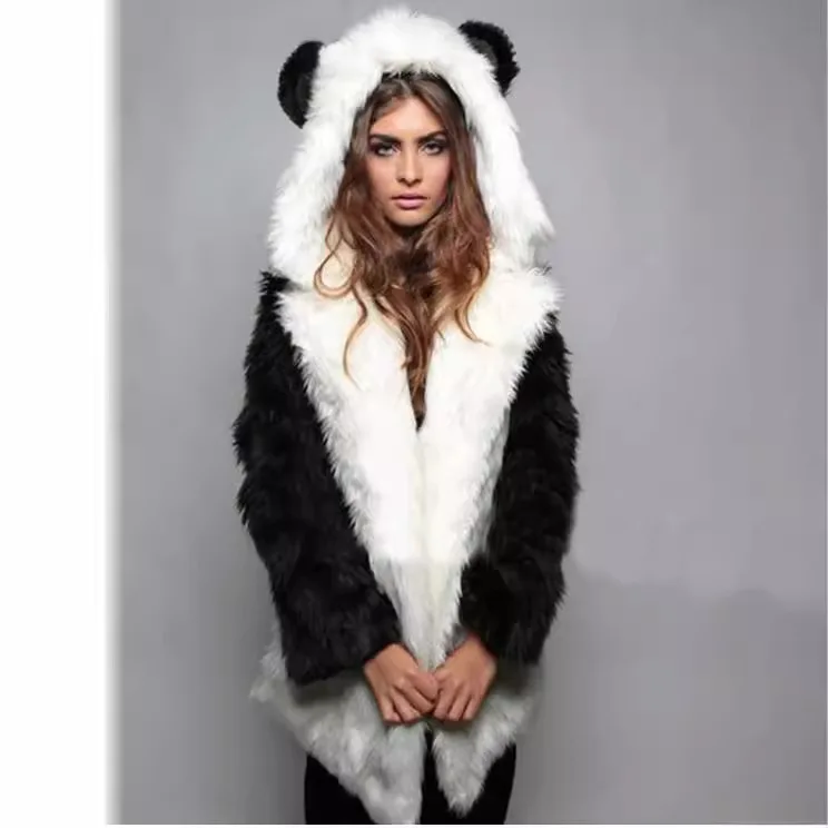 Herfst en winter Europese en Amerikaanse konijnenoren Cartoon dames imitatie konijnenbont middellange en lange bontjas met capuchon