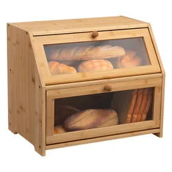 Magnetic Bamboo Bread Box with Lid - Reusable, Square Kitchen Storage Organizer for Countertop