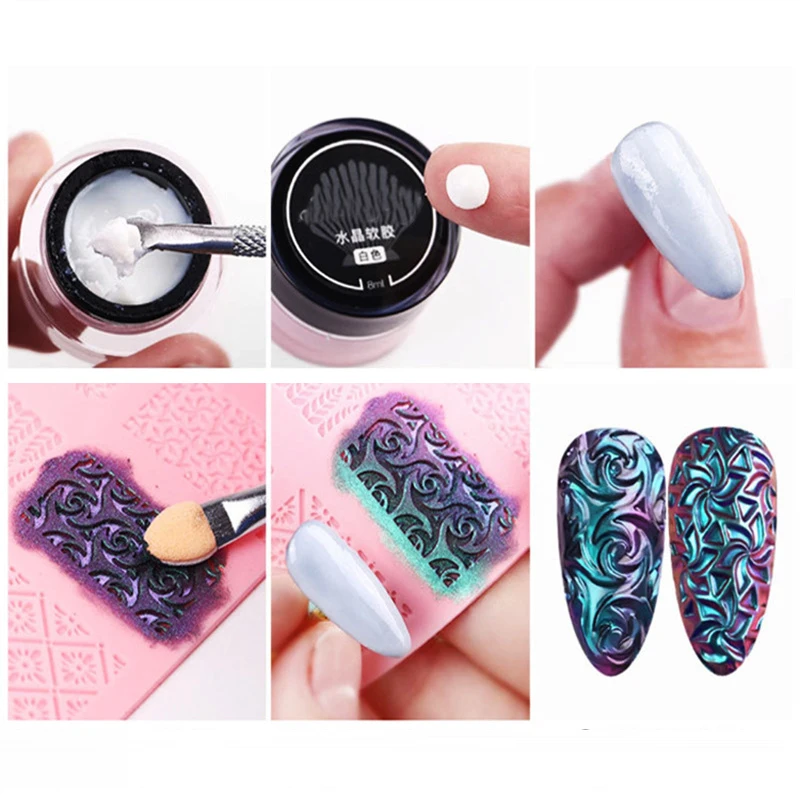 3D Silicone Template Nail Stamping Embossed Nail Mold Nail Art Printing Template DIY UV Gel Acrylic Nails Template Manicure Tool