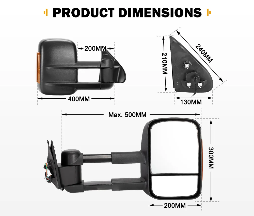 2026 sell SAN HIMA Black Pair Extendable Towing Mirrors for Toyota Hilux 2015-on AA