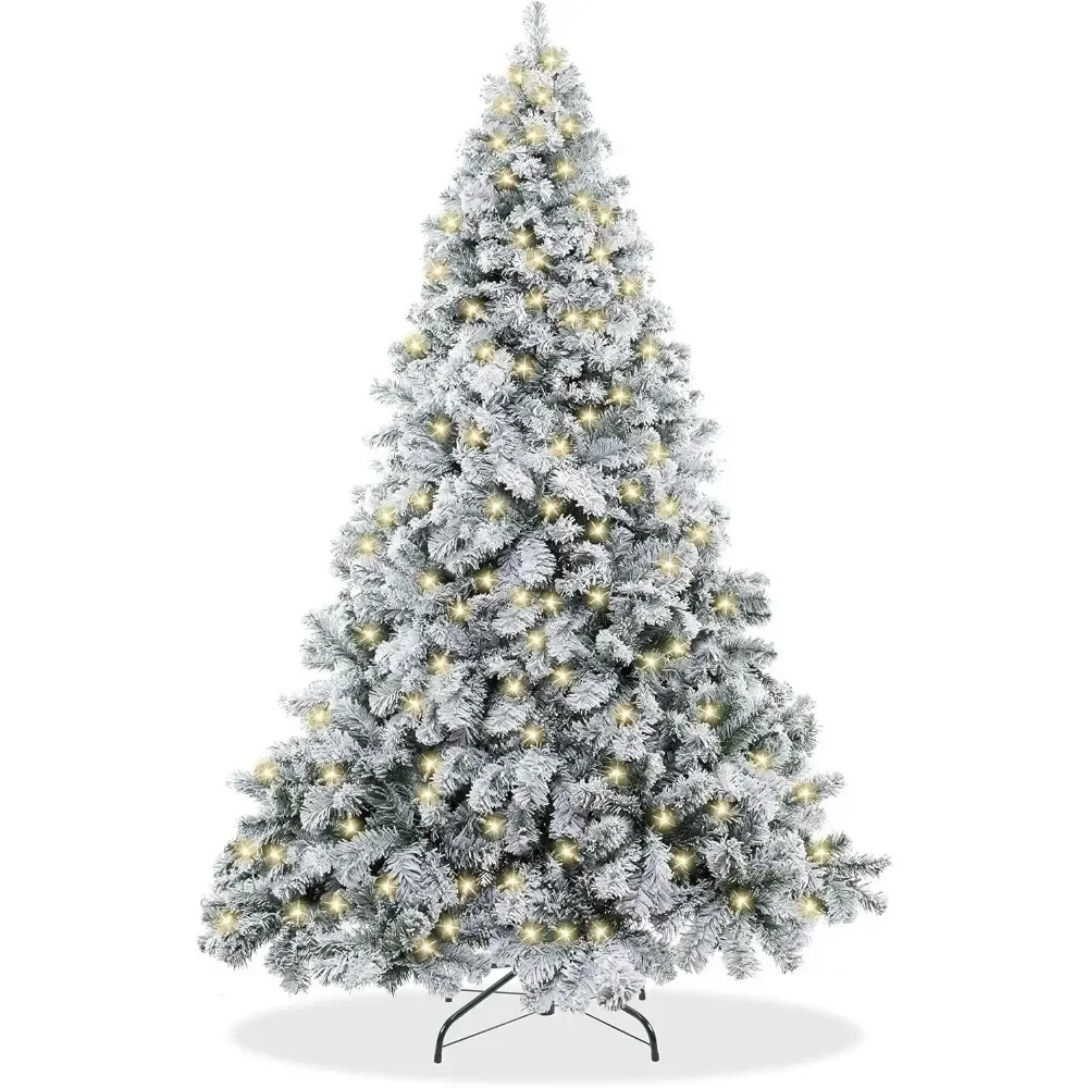 

Christmas Tree Pre-Lit Realistic Snow-Flocked Pine Artificial Holiday Christmas Tree with Sturdy Metal Stand Christmas Tree