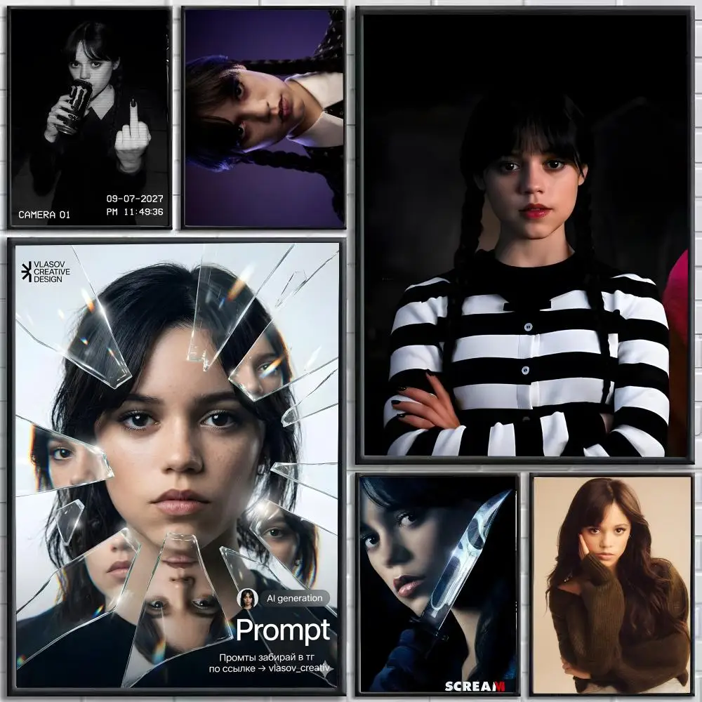 Actor Jenna Ortega Poster Self-Adhesive HD Mural Wall Decals, Living Room Bedroom Home Decor Gift