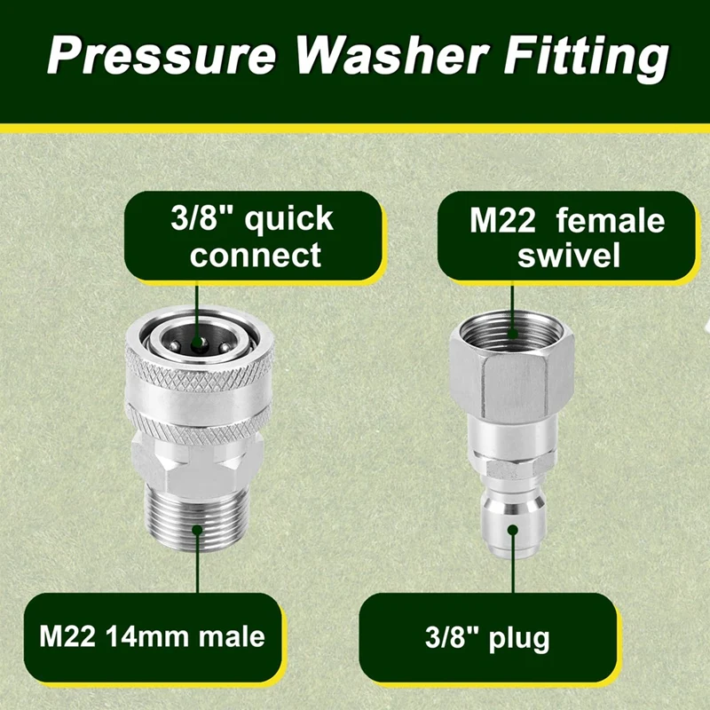 Kit de conexão rápida para lavadora de pressão, giro m22 14mm a 3/8 pol. conexão rápida, 3/4 pol. para liberação rápida, para lavadora elétrica, pacote com 8