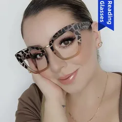 Leopard Print Oversized Acetate Frame Women Optical Clear Corrective Short-sighted Hyperopia  +1.0 + 1.5 Anti Blue Light Eyewear