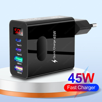 45W USB Charger 4 Ports Type C Fast Charging Digital Display Wall Charger For iPhone Samsung Xiaomi Huawei Phone Charger Adapter