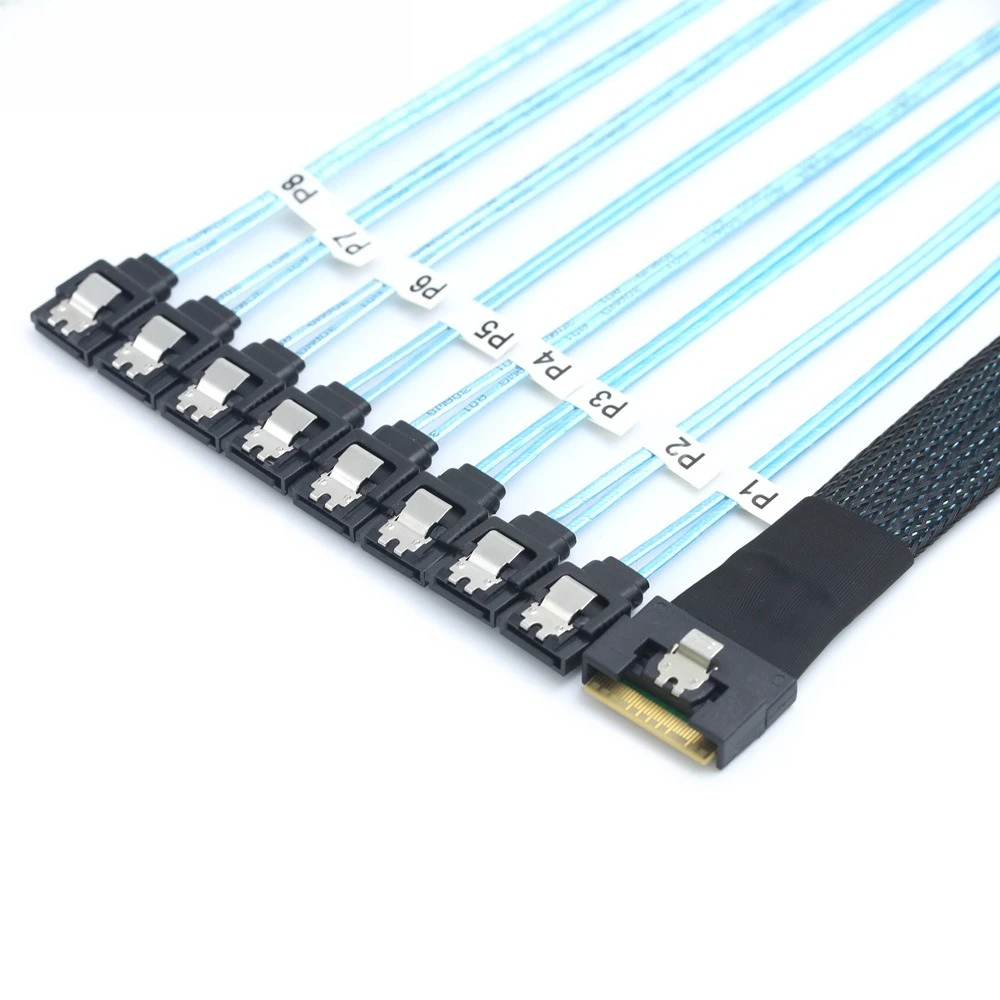 Slimline SAS SFF-8654 8I شامل مضاد للانحراف المكونات الإضافية إلى 8X SATA مستقيم الرأس القرص الصلب تحويل كابل طول 0.5 متر 0.8 متر 1 متر