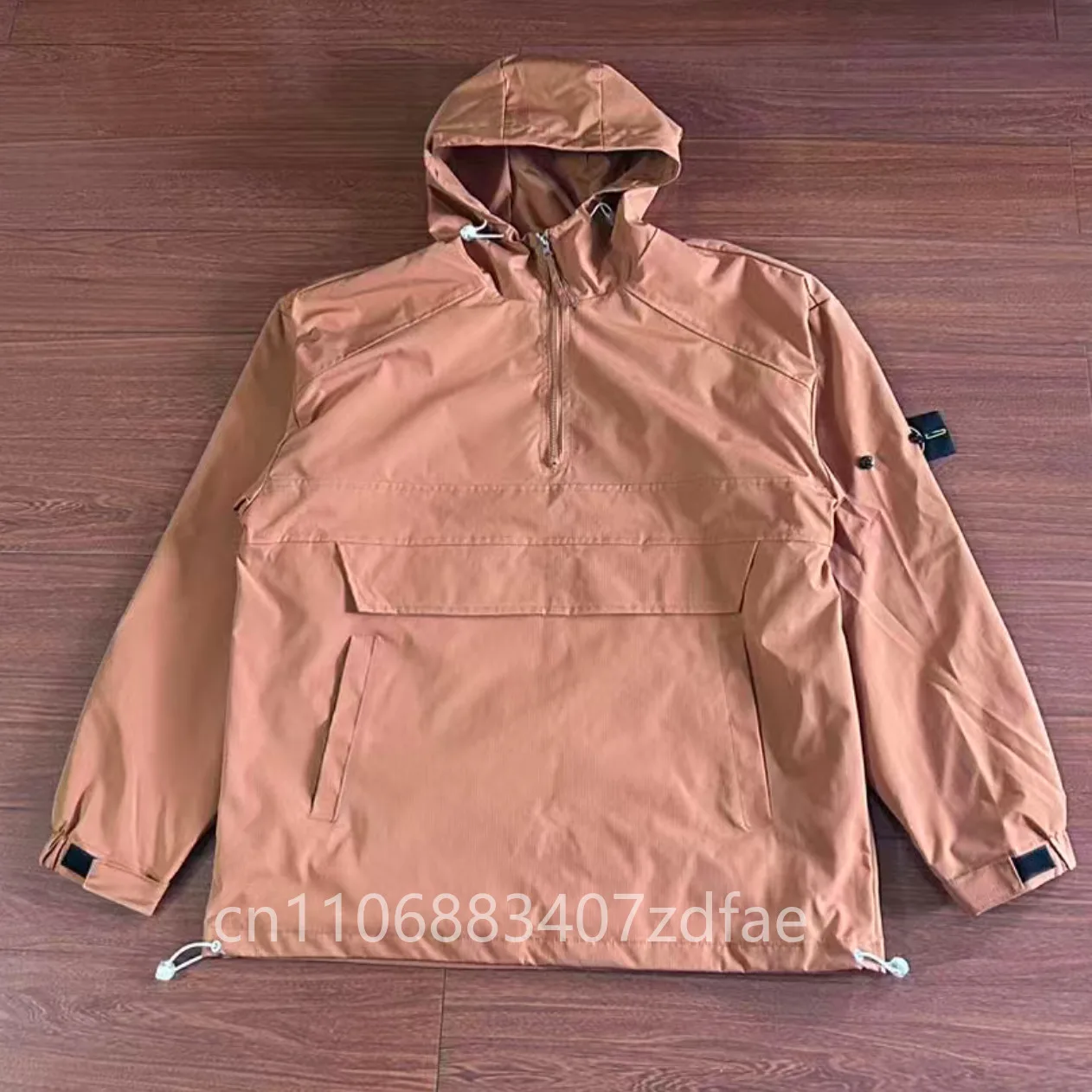 Compass Button Patch Men's Anorak Jackets Fashion Man Half zip Streetwear Hooded Coats Men Windbreaker Waterproof Zipper Jacket