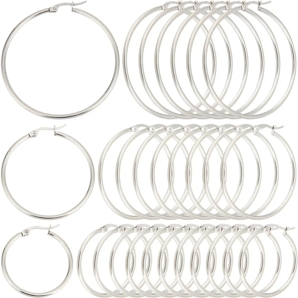 

1 Box 30 Pairs 3 Style Hoop Earring Findings Round Earring Beading Hoops Hypoallergenic Stainless Steel Large Earrings