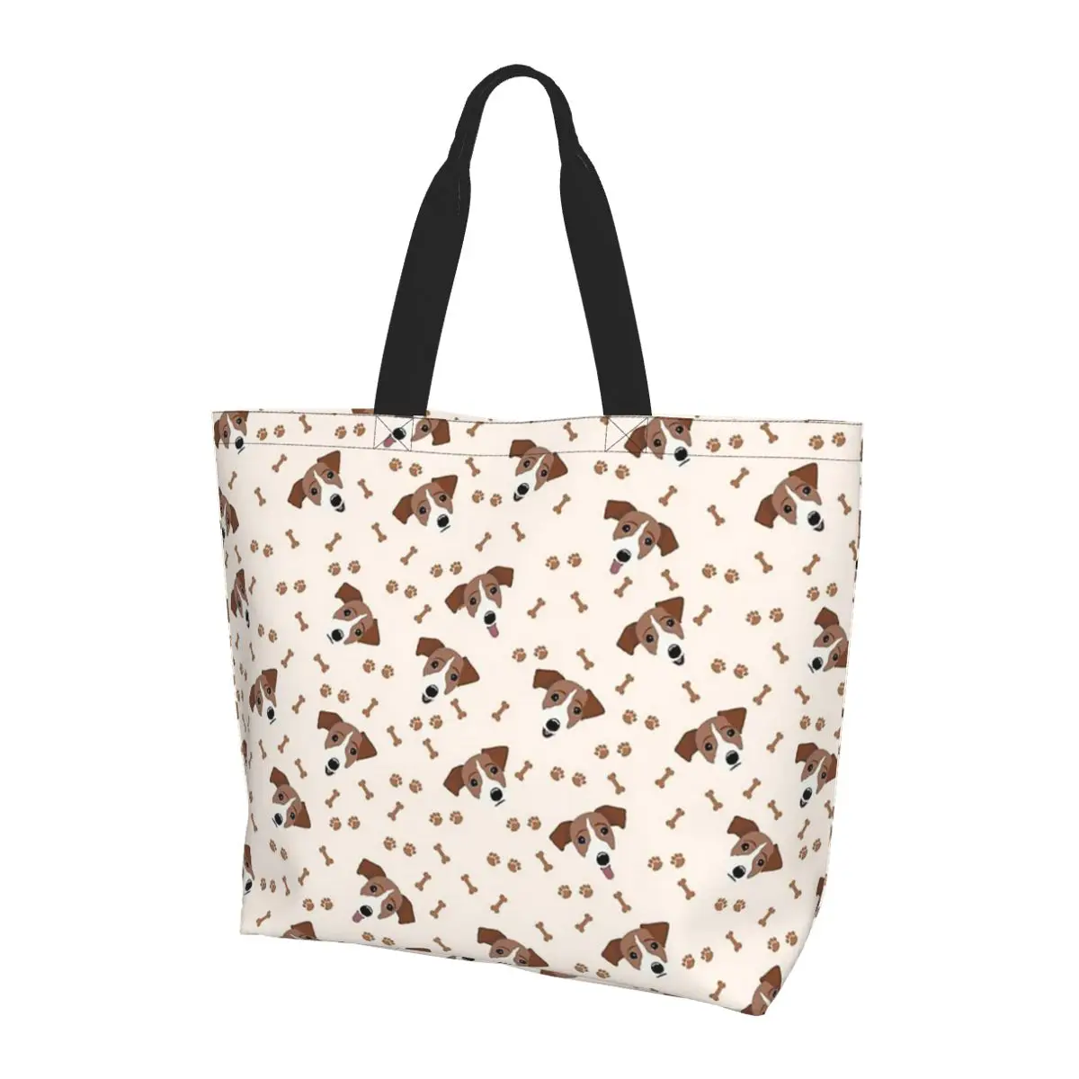 

Jack Russell Terrier Dog With Bones Shopping Tote Bag Canvas Large Capacity Shoulder Bags Shopper Grocery Handbag for Women