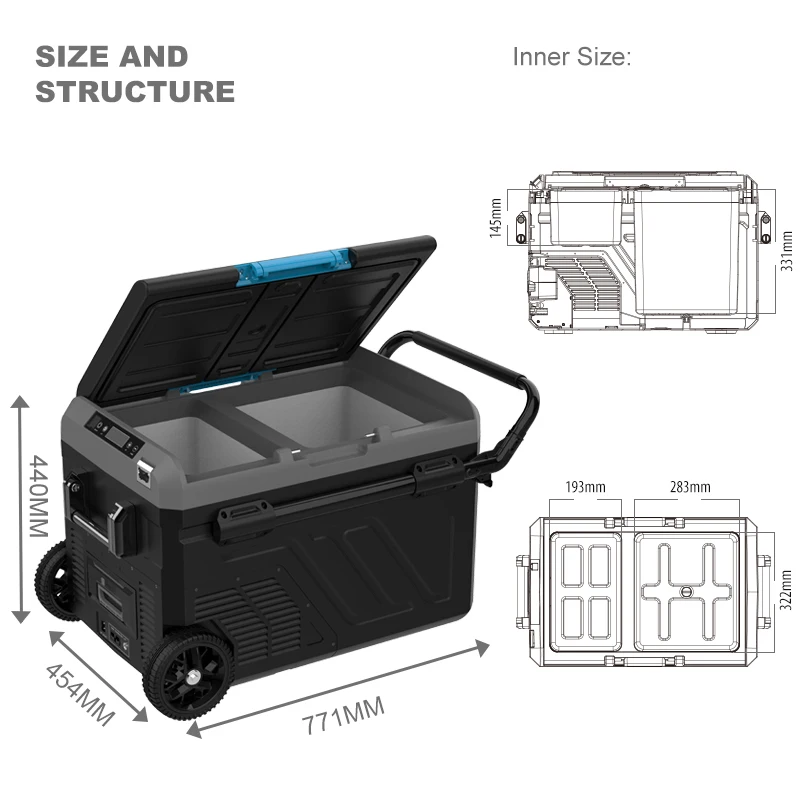 Factory 12v 40L Dual Cooling Zone Temperature Control Bluetooth Car Mini Fridge Camping Freezer Compressor Fridge