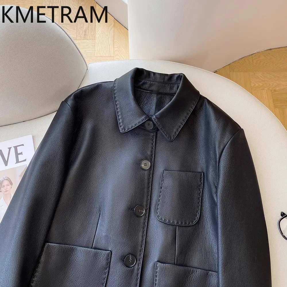 KMETRAM Genuine Sheepskin Leather Jacket Woman Lychee Patterned Short Coat Casual Loose Jackets Fall Women Clothing 2026 jaqueta