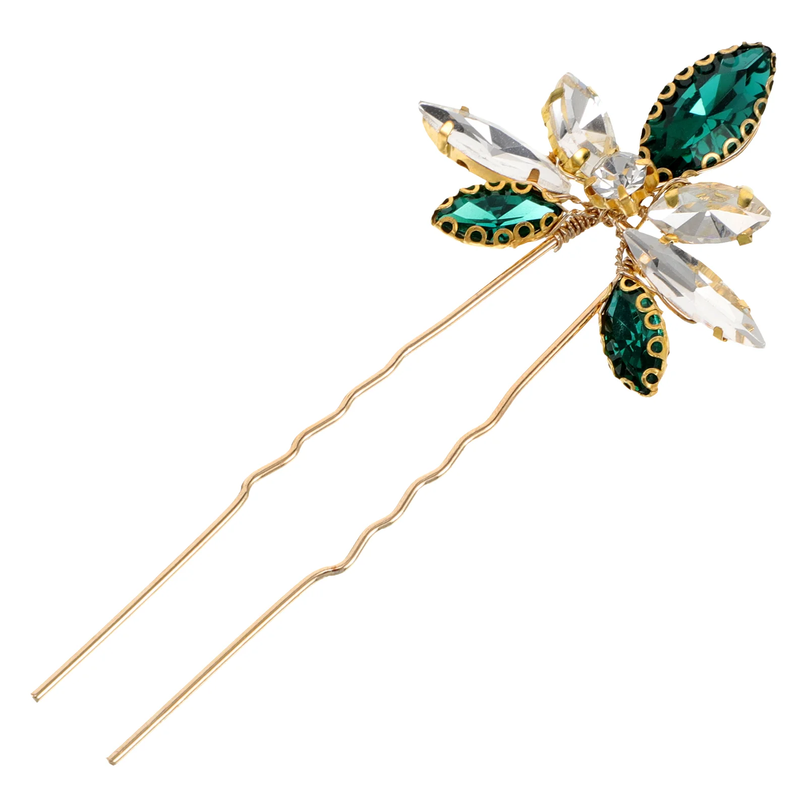 Green U-shaped Hairpin Decorative Clips French Beauty Hairpins Flattened Handmade Chignon Chinese Ancient Style
