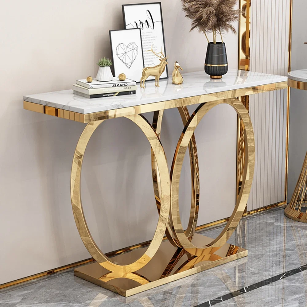 Living room furniture, golden foyer console table, luxurious mirror finish