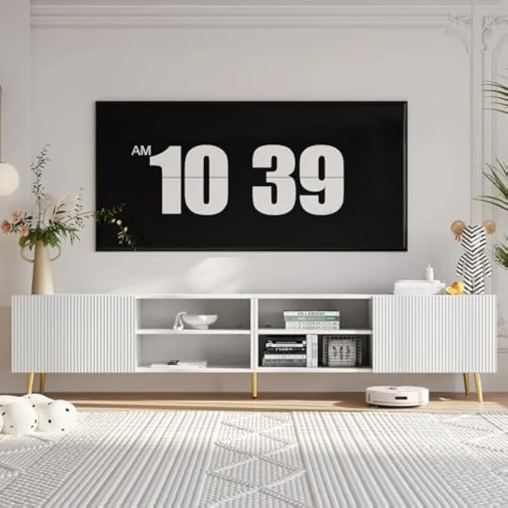 Modern 86in TV Stand for Living Room, Fluted Design Entertainment Center with