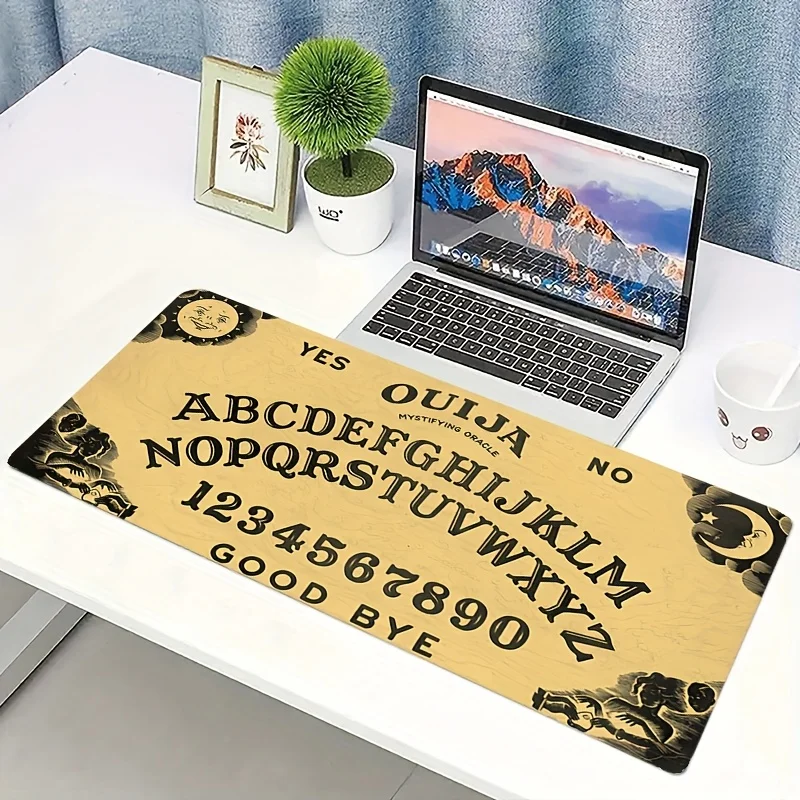 لوحة ماوس كبيرة مستوحاة من لوحة Ouija مقاس 89.92 × 39.88 سم - تصميم مطاطي غير قابل للانزلاق، للشمس والقمر مع خياطة زخرفية للمنزل وO