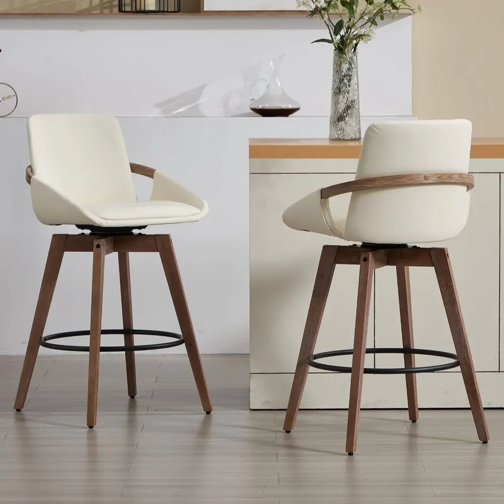 

Набор из 2-х вращающихся барных стульев, высота 26,5 дюймов, барные стулья из искусственной кожи с деревянным каркасом для кухонного острова или обеденной зоны.