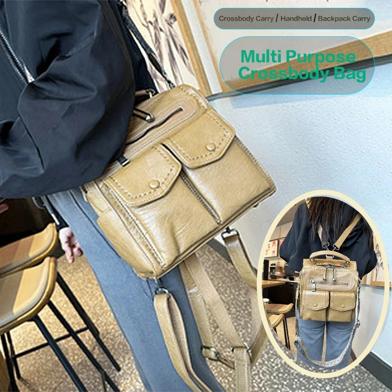 

Женская стильная сумка через плечо из искусственной синтетической кожи, трансформируемая на двойное плечо, ручная многоцелевая повседневная сумка