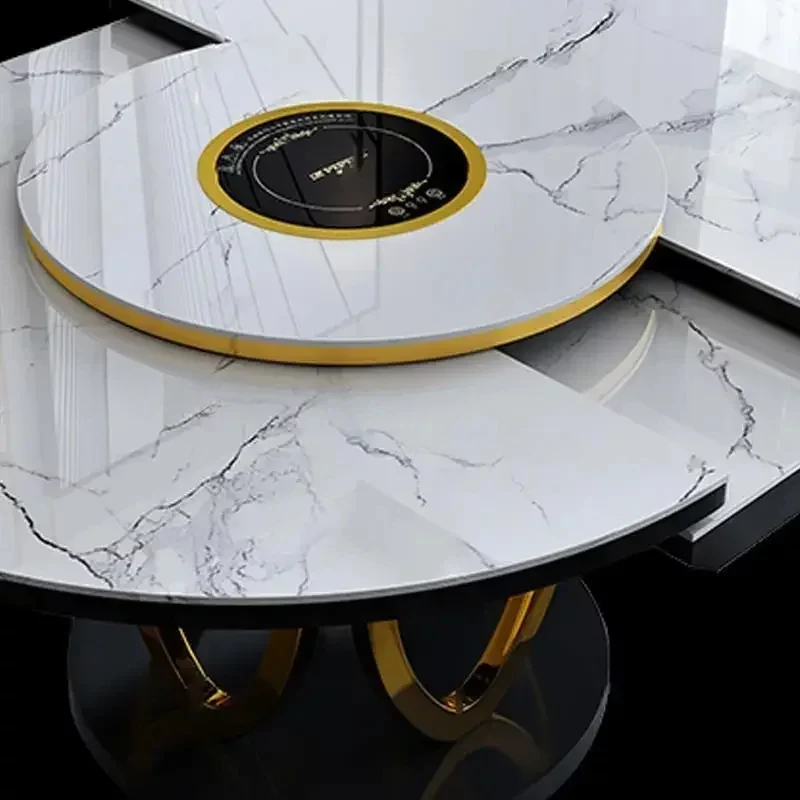 Smart Kitchen Table Induction Cooker Expandable Round Tables With Center Table Rotating Turntable Luxury Muebles Hotel Furniture